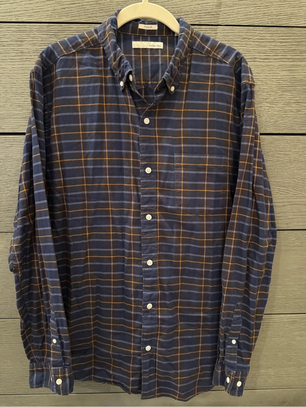 Hawker Rye Classic Navy Plaid Button-Down Shirt with Tan Accents